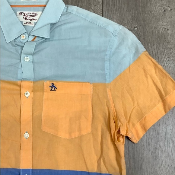 Men's Penguin Small Button Front Shirt Block Colors Short Sleeve Casual NWOT - Picture 5 of 11